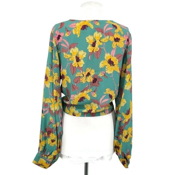 New Flynn Skye Allie Top Womens L Twilight Walk Tie Front Floral Rayon Crop - Picture 5 of 8
